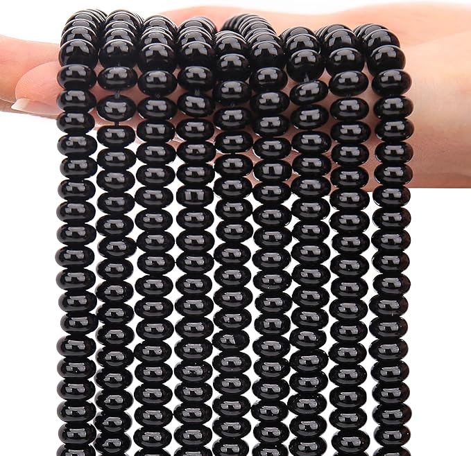 2 Strands (150PCs) Black Obsidian Rondelle Beads, 5 * 8mm Gemstone Loose Spacer Abacus Disk Beads for DIY Bracelet Necklace Earrings Jewelry Making, Craft Supplies Beading Kit
