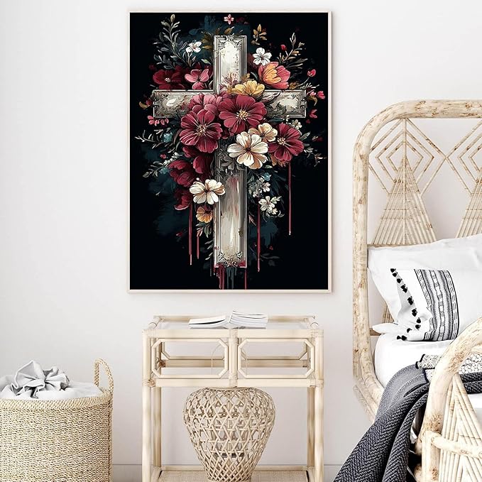 igoodom Cross Diamond Art Kits for Adults, Christian Diamond Painting Kit, Full Drill Round Religious Diamond Art Kits, DIY Gem Art and Crafts for Home Wall Decor Gift 12x16inch