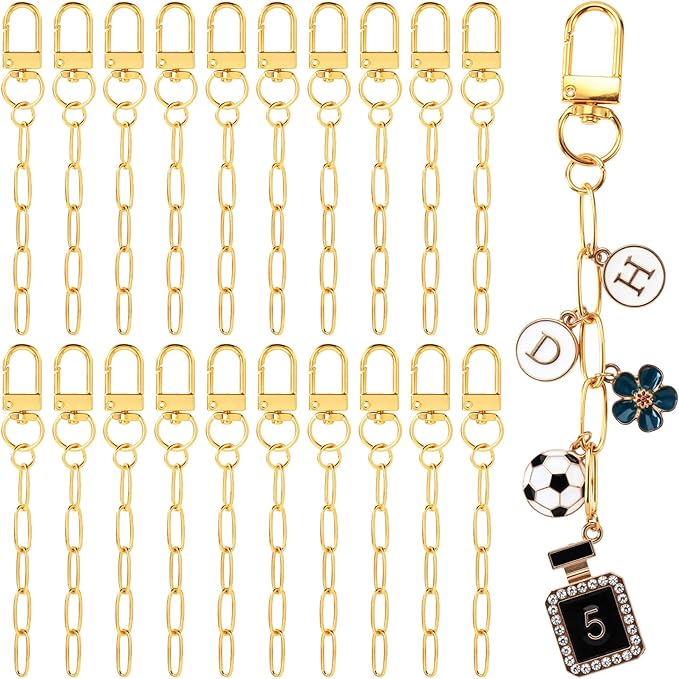 Hzopcw 20pcs Gold Keychain Making Kit, Key Ring Swivel Snap Hook Chains, Alloy Extender Keychain Bag Charm Kits for DIY Crafts Jewelry Making Handbag Purses- A Style