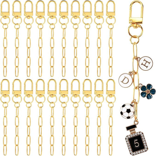 Hzopcw 20pcs Gold Keychain Making Kit, Key Ring Swivel Snap Hook Chains, Alloy Extender Keychain Bag Charm Kits for DIY Crafts Jewelry Making Handbag Purses- A Style
