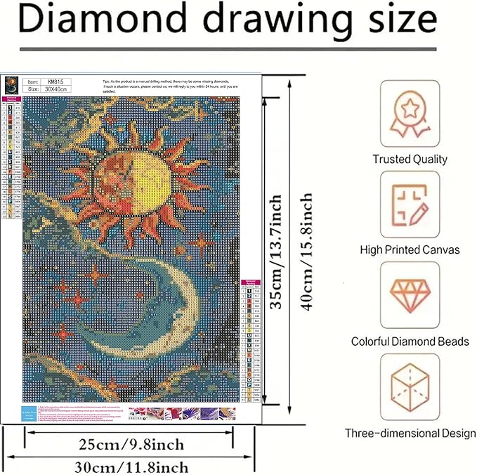 BYGFHLYW 5D Diamond Painting Kits for Adults Beginner, Sun Moon Diamond Art Kits for Adults, Full Drill Round Gem Art Paint by Diamonds Dots Crafts Kits for Home Wall Decor 12x16inch
