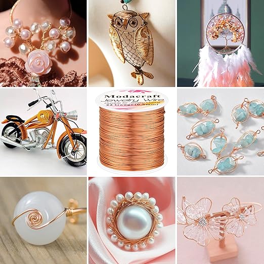 Modacraft 22 Gauge Copper Wire for Jewelry Making with 4 in 1 Plier, 164Ft/0.6mm Craft Beading Pure Bare Copper Wire for Jewelry Making Supplies and Crafting
