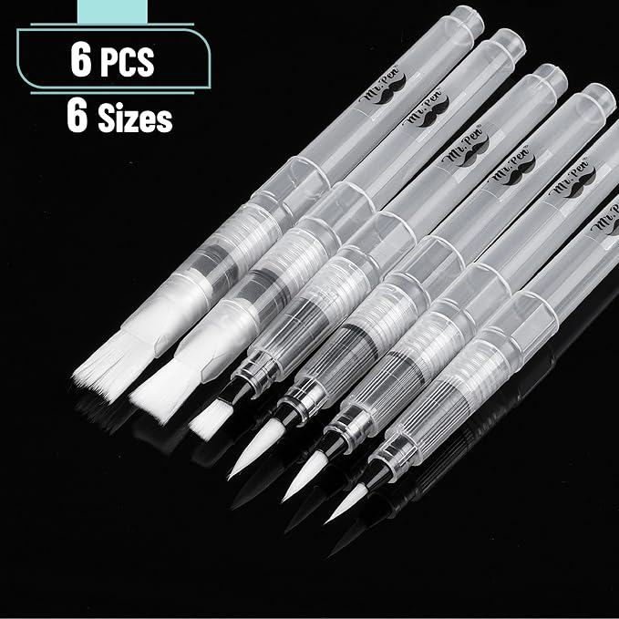 Mr. Pen- Watercolor Brush Pens, 6 Pack, Watercolor Brushes Set, Watercolor Pens for Adults, Water Brush Pen, Water Color Pens, Watercolor Brush Set, Refillable Brush Pen, Water Brushes for Watercolor