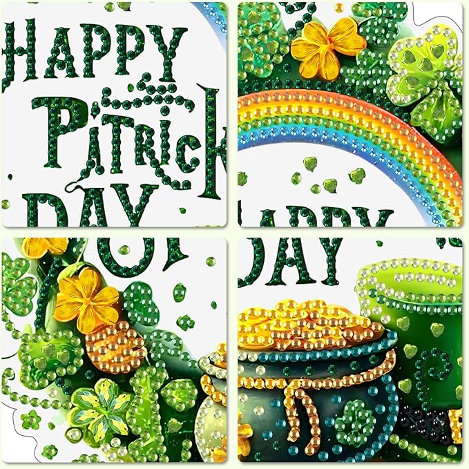 MXJSUA St. Patrick's Day Diamond Art Hanging Kits for Adults Beginners, Crystal Diamond Suncatchers, Special Shape Diamond Painting Pendant Window Ornament Gifts for Home Garden Door Wall Decor