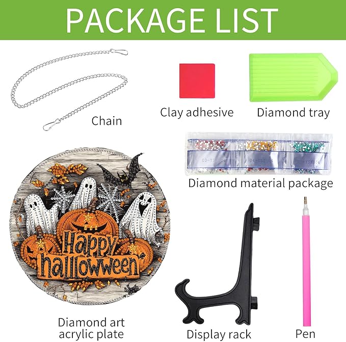 Wergund 5D DIY Halloween Diamond Art Hanging Kits, Hanging Diamond Art Ghost, Acrylic Special Shaped Rhinestone, Window Hanging Pendants for Home Wall Garden Front Door Outdoor Decor Gift(Halloween)