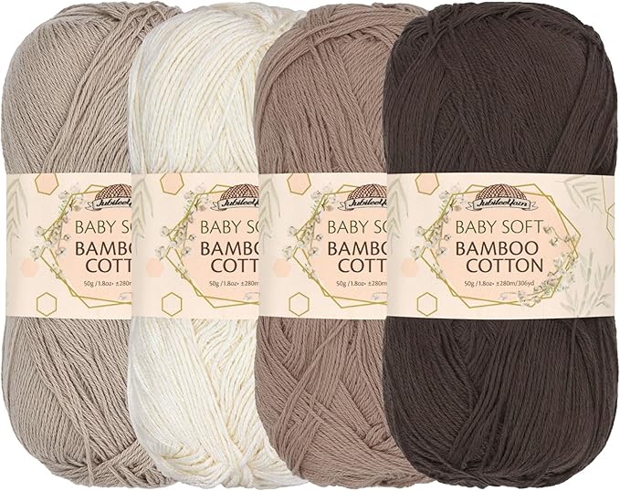 JubileeYarn Baby Soft Bamboo Cotton Yarn - 50g/Skein - Shades of Brown - 4 Skeins