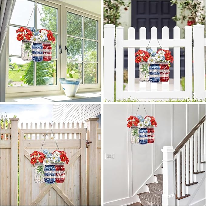 Reofrey Hanging Diamond Art Kits for Adults– 8x8Inch Flowers Hanging Ornament Acrylic Board Double Sided Pattern Crystal Diamond Art Suncatcher Pendant, for Home Wall Window Decoration Handmade Gift