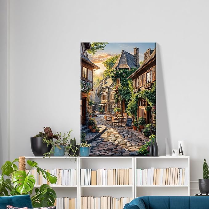 ATDMS Paint by Numbers Kit for Adults with Frame City Street Scene Paint by Number with Easel City View Adult Paint by Number Kits on Canvas Framed Paint by Numbers for Home Wall Decor 8x12 Inch