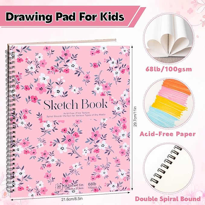 4 pack sketch book, 8.5 x 11inch sketchbook, 68lb/100gsm spiral bound sketch pad, acid free art supplies drawing painting sketching paper for woman artists (30 sheets each)