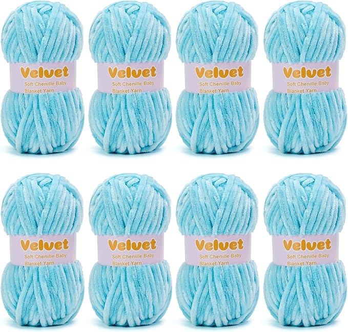 Velvet Yarn Chenille Yarn for Crocheting and Knitting Soft Chenille Bulky Baby Blanket Yarn DIY Weaving Craft 8pack Blue(4oz 66yds Each)