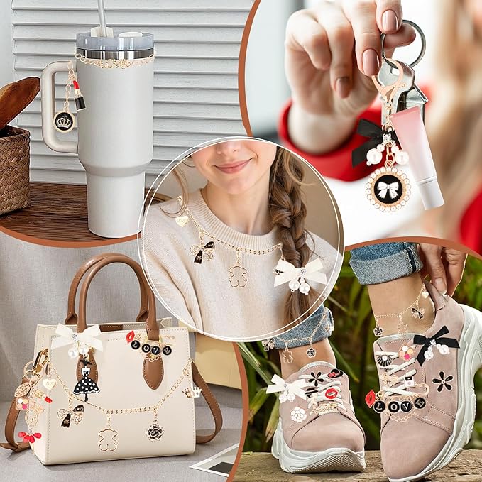 Prdingfy 477Pcs Lip Gloss Keychain Making Kit with Plier & Puncher, DIY Bag Charm & Bracelet Making Supplies, Alphabet Charms & Key Hooks for Personalized Gifts & Small Business