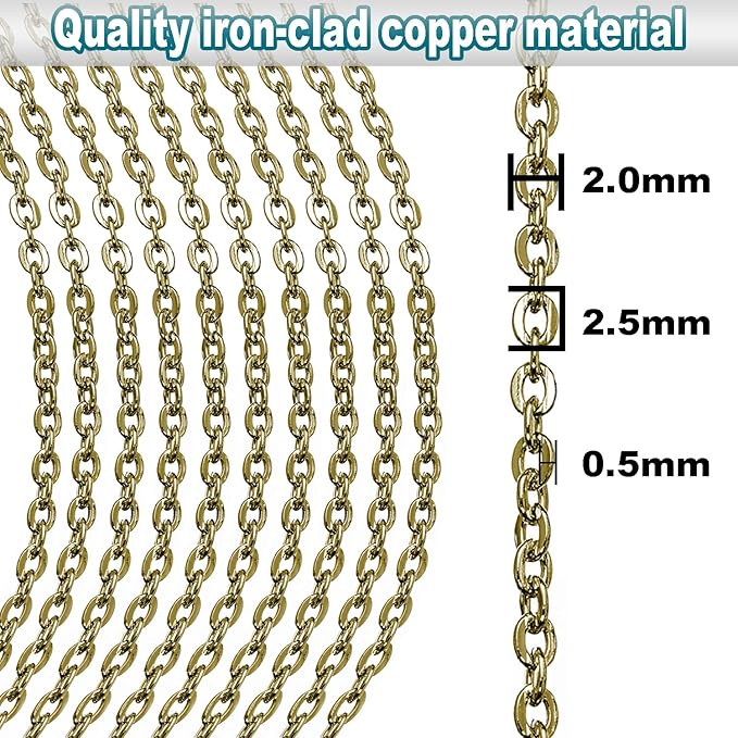 jishi 33ft link cable chain roll 2mm, bronze chain for jewelry making necklace earring bracelet diy craft jewelry making findings supplies, bronze plated iron metal rolo necklace chain spool set