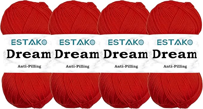 Estako Dream, (4 Skeins Pack) 100% Microfiber Acrylic Yarn, Soft, Super Fino/Fingering Weight (1) for Crochet and Knitting (4 x 3.5 Oz) / (4 x 382 Yrds) (73046 - Red)