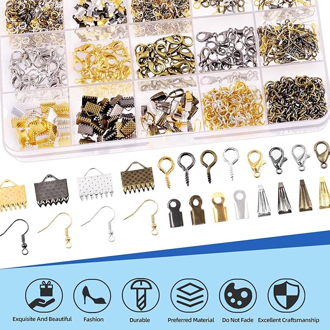 Glarks 1468Pcs Jewelry Making Supplies Kit with Pliers, Findings, Beading String for Repair, Making and Beading