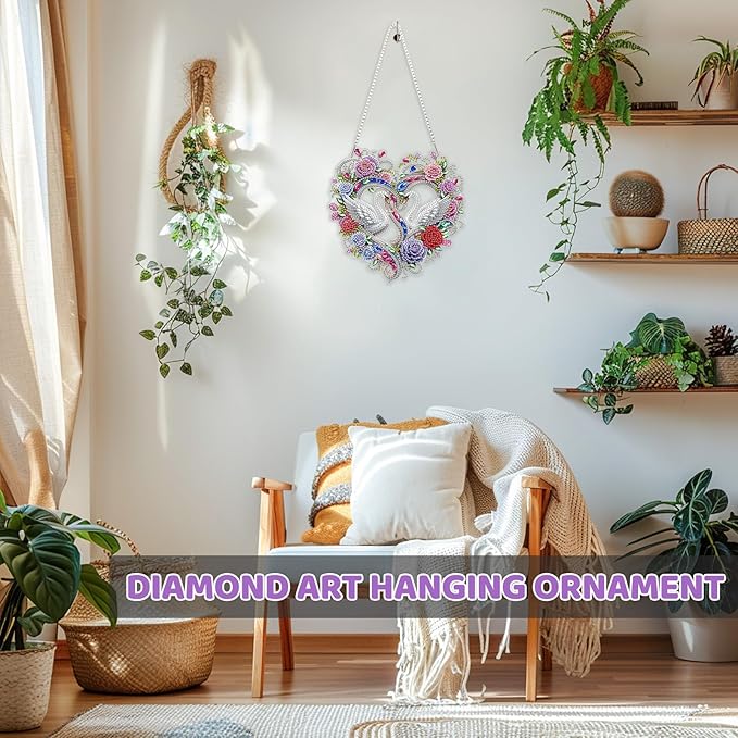 MEIYUDA Valentine's Day Diamond Art Hanging Kits for Adult, Two Swans Diamond Painting Hanging Kits Ornaments, DIY Love Special Shaped Rhinestone Window Pendants kit for Home Garden Wall Decor Gift