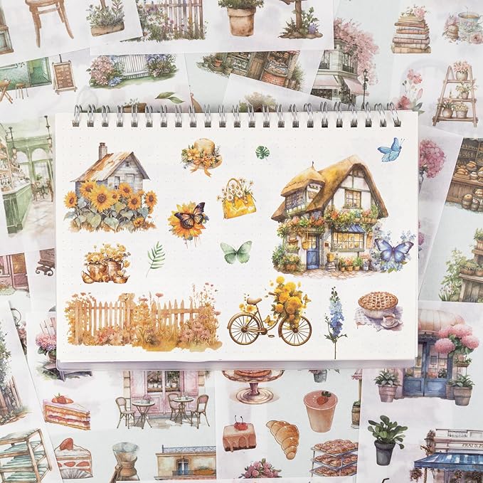 RISYPISY Pre-Cut Garden Washi Sticker for Journaling 50 Sheet Nature Scrapbooking Stickers Ephemera for Junk Journal Supplies 368PCS Scrapbooking Supplies for Bujo Planner Collage Crafts