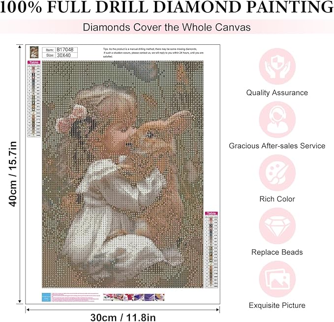 Yezavesu Rabbit Diamond Art Kits for Adults, Girl Diamond Painting Kit for Beginners, 5D DIY Round Full Drill Painting with Gem Art Craft Kits for Home Wall Decor 12x16 Inch