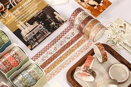 YUBX Basic Patterns Washi Tape Set 60 Rolls Geometric Elegance Decorative Skinny Masking Tapes for Arts, DIY Crafts, Journals, Planners, Scrapbook, Wrapping (Bygone Days)