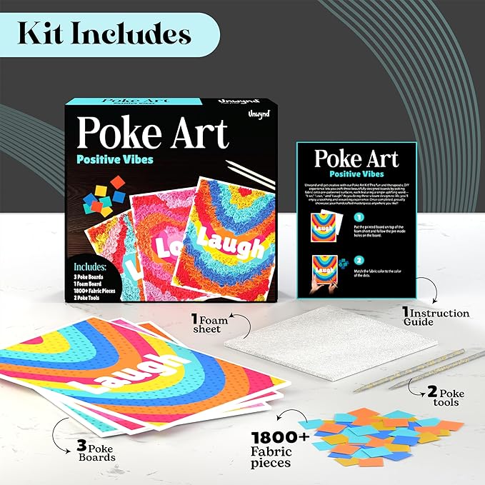 Unwynd Poke Art Positive Vibes, Mess-Free Arts and Crafts for Adults, Teen Craft Kits, Thoughtful Easter Gifts for Women and Men