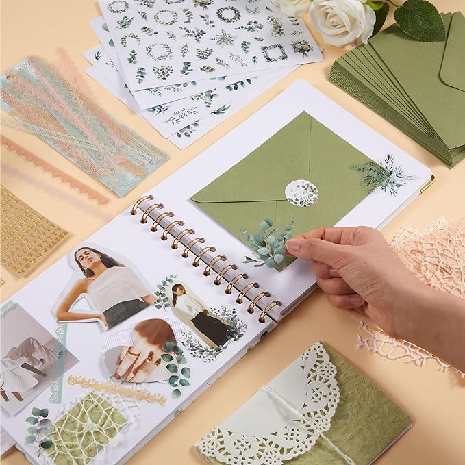 Humyoun Wedding Guest Book Letters to The Bride Scrapbook Wedding Memory Book Bridal DIY Blank Paper Scrapbook Photo Album Guest Sign with Pearl Stickers(8.5 x 7 Inch,Eucalyptus,Green)