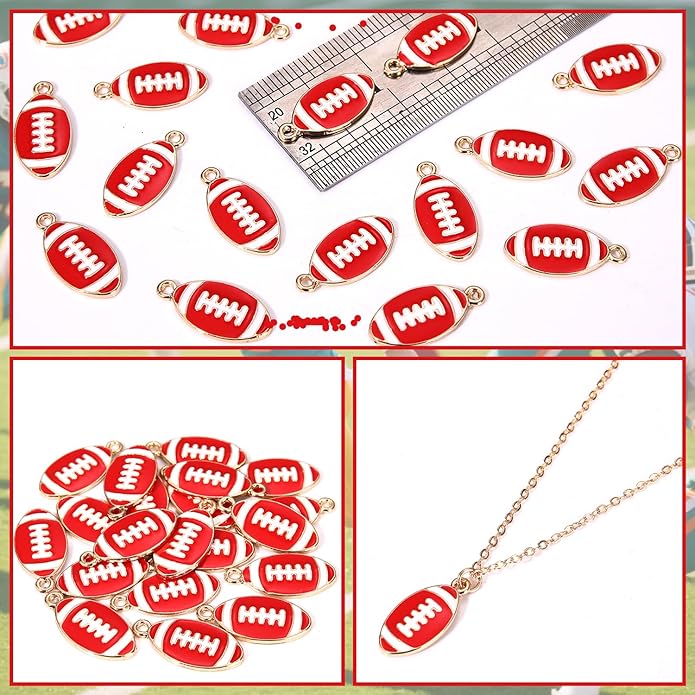 NVENF 30PCS Football Charms for Jewelry Making, Enamel Football Charms for Bracelet Necklace Earrings Making, Red Black White Blue Purple Orange Game Day Football Charm Bulk