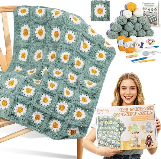 Coopay Crochet Kit for Beginners, Crochet Starter Kit for Blanket, Granny Squares Video Instructions, Easy to Learn Knitting for Beginner