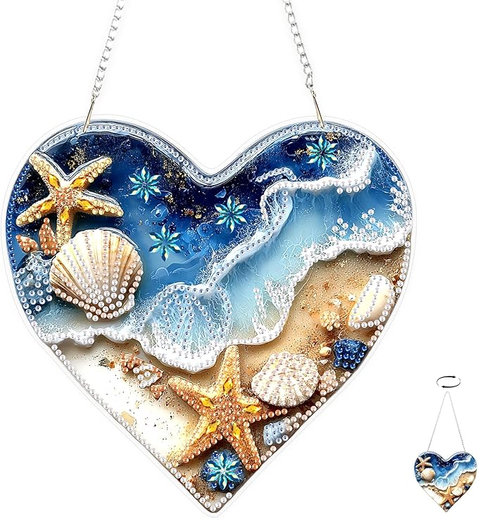 TOSTOG Diamond Art Hanging Kits for Adults, Beach Shell Starfish Diamond Painting for Adults Window Pendant,Special Shape Diamonds Diamond Painting Hanging Pendant Kit for Wall Home Decor Gift