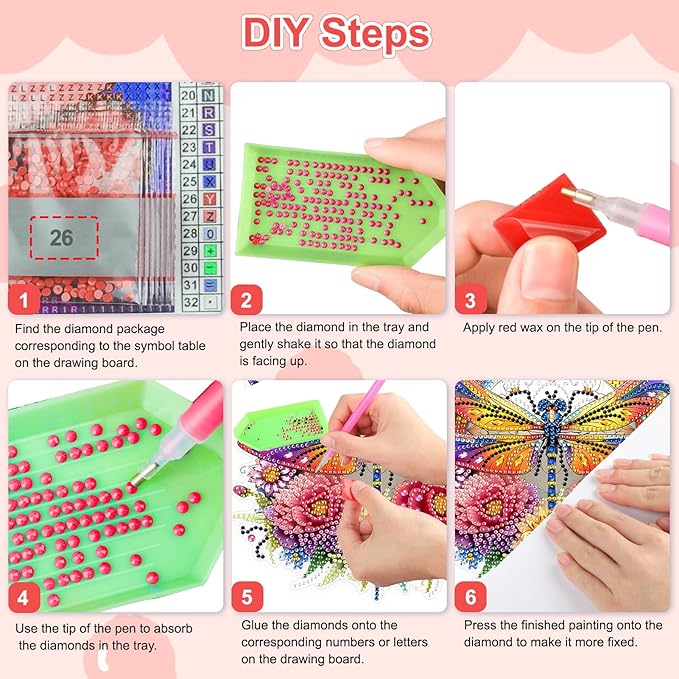 TOSTOG Diamond Art Hanging Kits for Adults, 5D Flowers Diamond Painting for Adults Window Pendant, Special Shape Diamonds DIY Dragonfly Diamond Painting Hanging Pendant Kit for Wall Decor Gift
