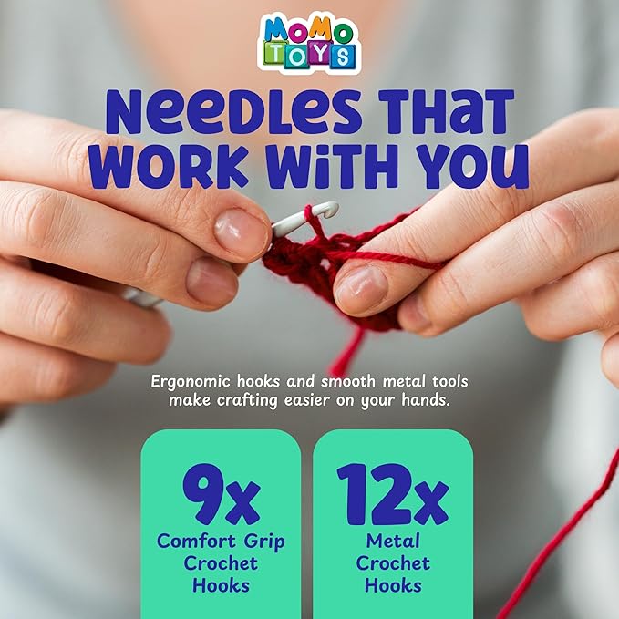 MOMOTOYS Crochet Kit for Beginners, Crochet Hook Set with Yarn Set,Crocheting Kit, 97PCS with Crochet Book and Bag, Crochet Kits for Beginners Adults, Crochet Accessories and Supplies