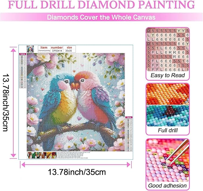 ARPADAMO Bird Diamond Art Kits for Adults,5D Two Birds Diamond Painting DIY Animal Diamond Art Diamond Painting Kits for Adult,Round Full Drill Diamonds, Diamond Art Kits for Home Decor-14x14inch
