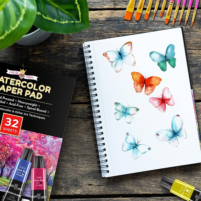 CHALKY CROWN - Watercolor Paper Pad - Water Color Paper Sketch Book - Large Paper for Artists, White - Pack of 2 (64 Sheets)