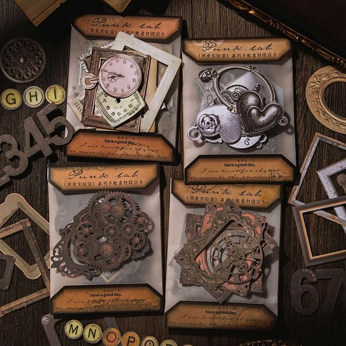Vilikya 120pcs Steampunk Junk Journal Supplies, Small Vintage Scrapbook Materials Paper for Journaling Kit, Scrapbooking Ephemera, Punk Collage Cards for Dark Academia Home Room Decor