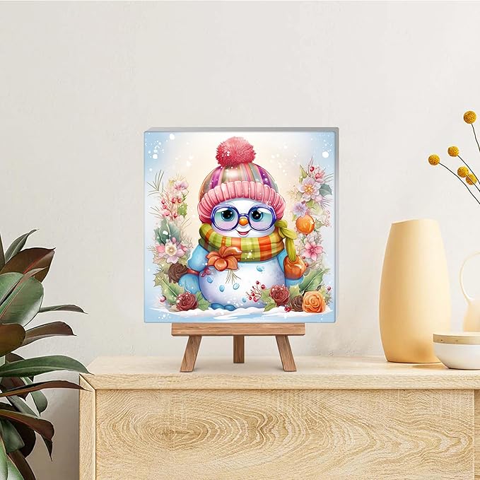 Reofrey Framed Paint by Numbers Kit for Adults & Beginner - 8x8 Inch Canvas Christmas Paint by Numbers - Snowman Educational & Creative Art Set for Beginners - Perfect for Home Wall Decoration