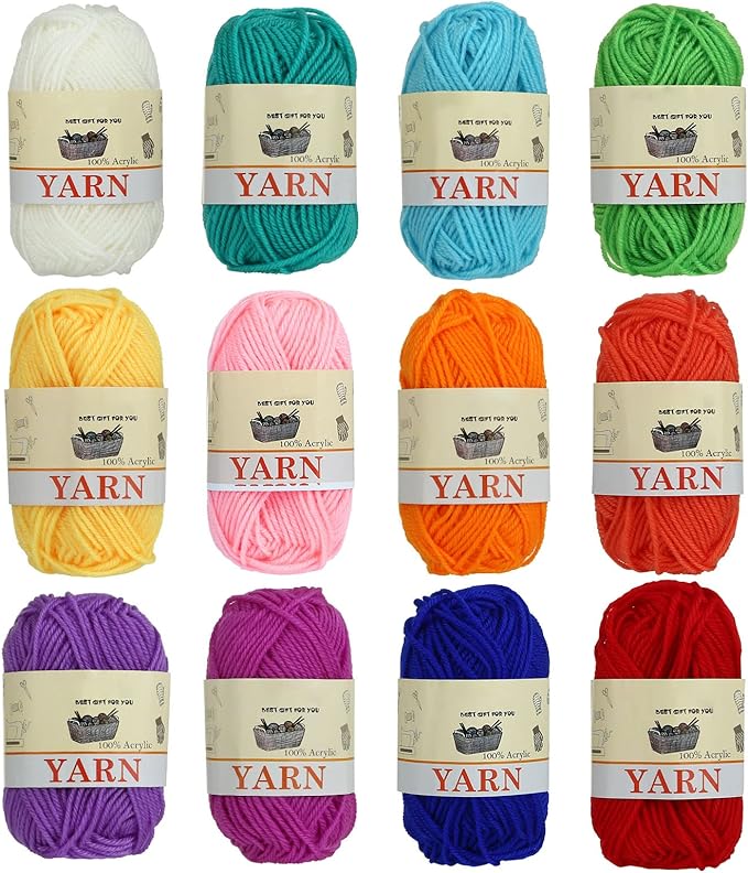 Yinsun 12 Christmas Skeins Acrylic Yarn Mini Craft Yarn 100% Acrylic Yarn for Crocheting, Starter Crochet Bulk Yarn for Child, Adult Knitting Crochet & Crafts (12 x 15g)