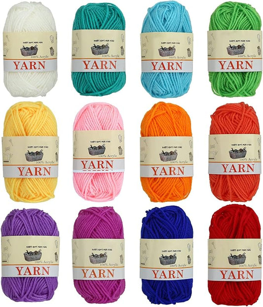 Yinsun 12 Christmas Skeins Acrylic Yarn Mini Craft Yarn 100% Acrylic Yarn for Crocheting, Starter Crochet Bulk Yarn for Child, Adult Knitting Crochet & Crafts (12 x 15g)