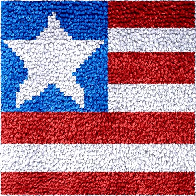 Numptain Latch Hook Kits for Adults,DIY Rug Crafts American Flag Pattern Color Printed Canvas,Latch Hook Kits for Beginners Handmade Needlework Crafts Home Decoration,12"x12"