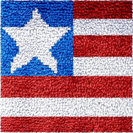 Numptain Latch Hook Kits for Adults,DIY Rug Crafts American Flag Pattern Color Printed Canvas,Latch Hook Kits for Beginners Handmade Needlework Crafts Home Decoration,12"x12"