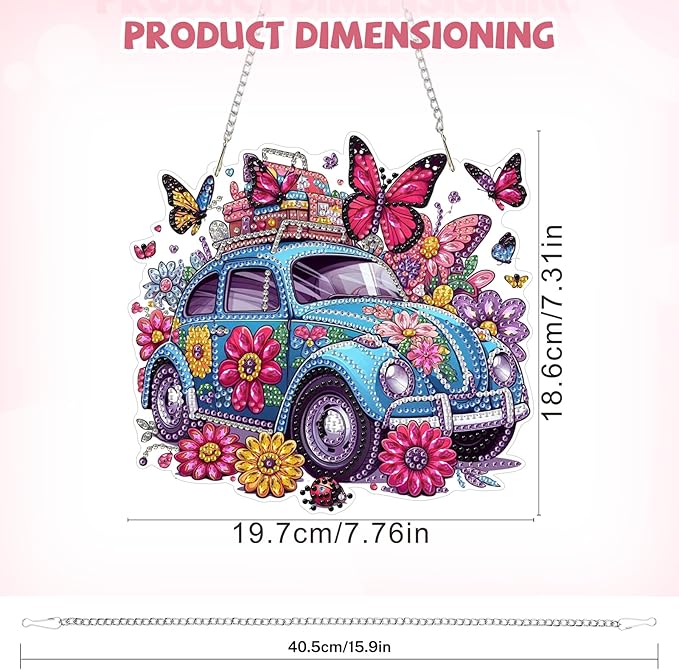 Car Diamond Art Hanging Kits for Adults, Diamond Art Suncatchers Flowers, 5D Special Shape Diamond Painting Butterfly Pendant Window Ornament Gifts for Home Wall Garden Door Decor