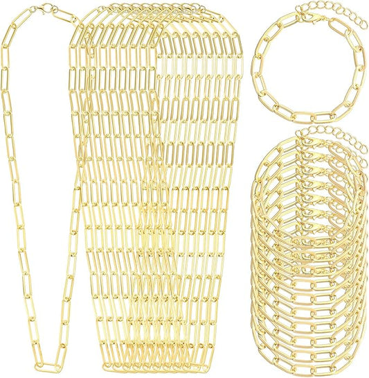 Landical 20 Pcs Charm Necklace Bracelets Making Kit Paperclip Chain Valentines DIY Jewelry Making Supplies Paperclip Link Necklaces with Lobster Clasps for Women Men Bulk Gifts(Gold,24 Inches)