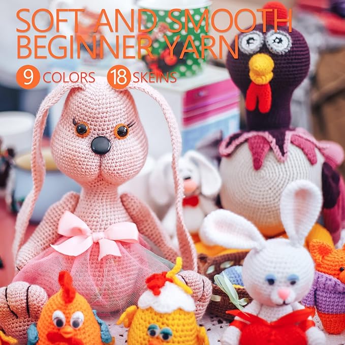 Timgle 18 Pack Beginners Crochet Yarn Cotton Yarn for Crocheting and Knitting with Easy to See Stitches Cotton Nylon Blend Yarn for Crochet Kit Making(Mixed Colors)