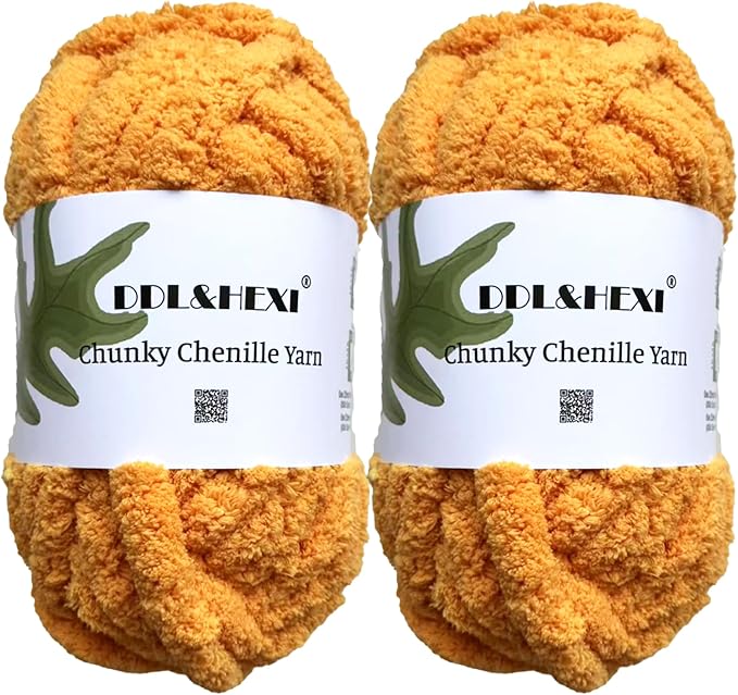 DDL&HEXI 2 Skeins Super Chenille Chunky Yarn,Blanket Making Kit,Jumbo Knitting Yarn 2x8oz 226g per Bag (organge)