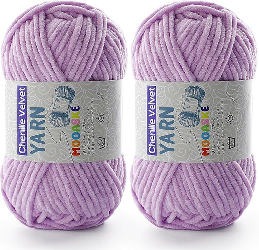 2 Pac Chenille Yarn for Crocheting - Blanket Yarn for Crocheting - Fluffy Yarn for Crochet, Baby Yarn for Crocheting Soft Blankets Weight Per Roll 50g/1.76oz, Length 60m/65yard (Light Purple)
