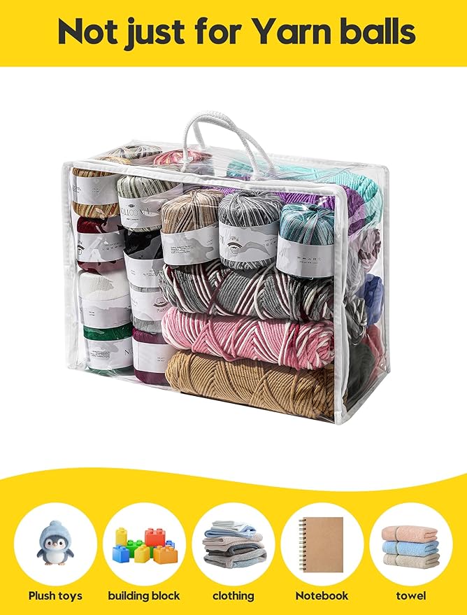 6 Packs Large Yarn Storage Bags, Clear Yarn Storage Organizer with Zippers and Handles, Crochet Bag Knitting Bag for Knitting Needles Crochet Hooks-17.75 * 6.69 * 11.8 inches