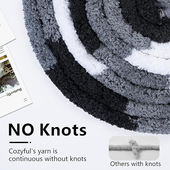 Chunky Yarn for Hand Knitting - #10 Chunky Chenille Blanket Yarn, Jumbo Big Thick Chunky Yarns for Crocheting, Tie Dye Bulky Knit Yarns, 8 Skein (25 yds 8 oz Each Skein), Black & Grey & White