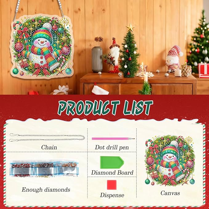 EMIEAUFG Christmas Diamond Art Hanging Kit for Adult, Xmas Snowman Diamond Art Pendants, Double Sided Acrylic & 5D Special Shaped Rhinestone, Christmas DIY Ornament for Window Home Wall Decor