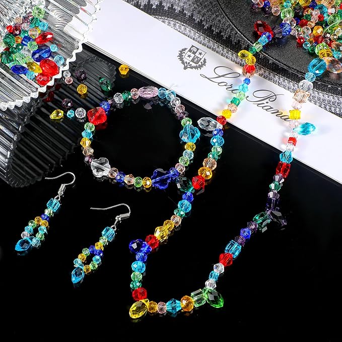 Kigeli 1280 Pcs Glass Beads Bulk Assorted Crystal Beads for Jewelry Making Faceted Teardrop Rondelle Briolette for DIY Crafts Necklace Wristband Earring Kit(Fashion,Multicolor)