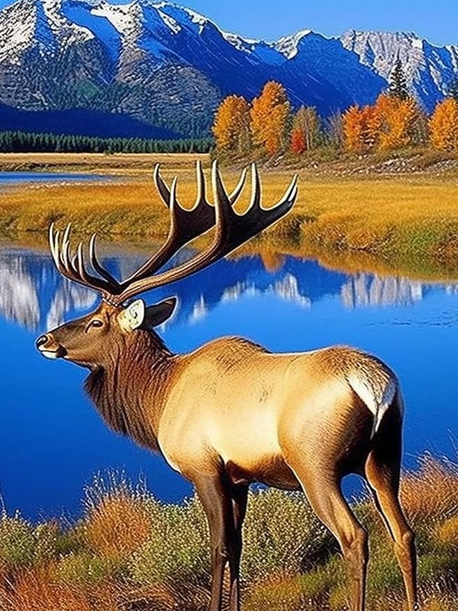 SKRYUIE DIY 5D Diamond Art Painting by Numbers Kits Animal, Diamond Art Elk Crystal Embroidery Cross Stitch Art Craft Wall Sticker Decoration Wall Decoration 30x40cm(12x16in)
