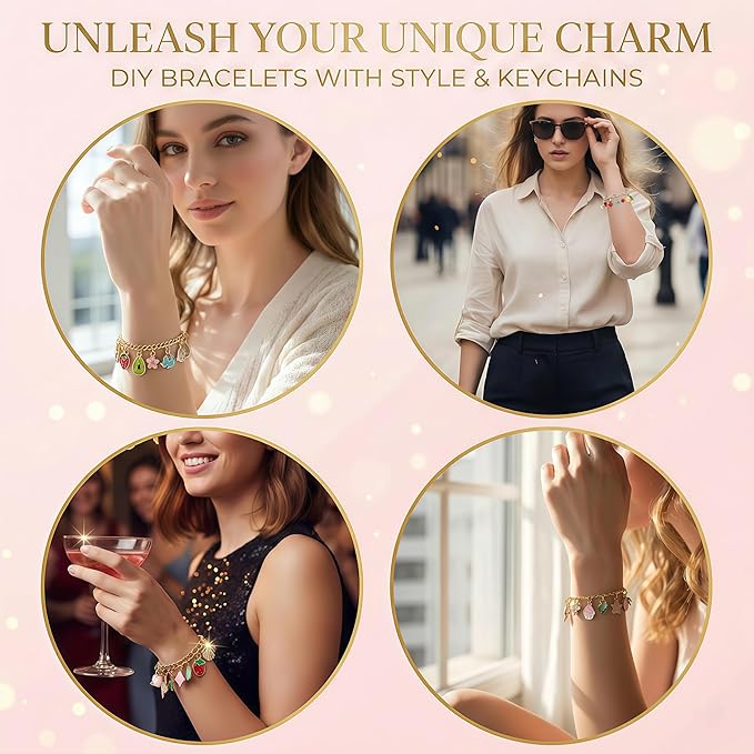 XJlSGXUSG 490Pcs Gold-Tone Charm Bracelet Making Kit – DIY Jewelry Arts & Crafts Gift Box with 126 Enamel Pendants, Pliers, Chains – Unique Birthday Gift Ideas for Teen Girls & Women