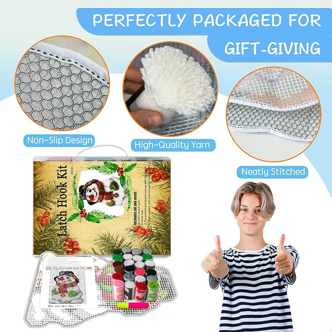 MIAOLLUN Christmas Latch Hook Kits, Snowman Latch Hook Kits Rug with Pattern Printed Crochet Needlework Crafts for Adults Beginner, 20.4X15inch/52X38Cm