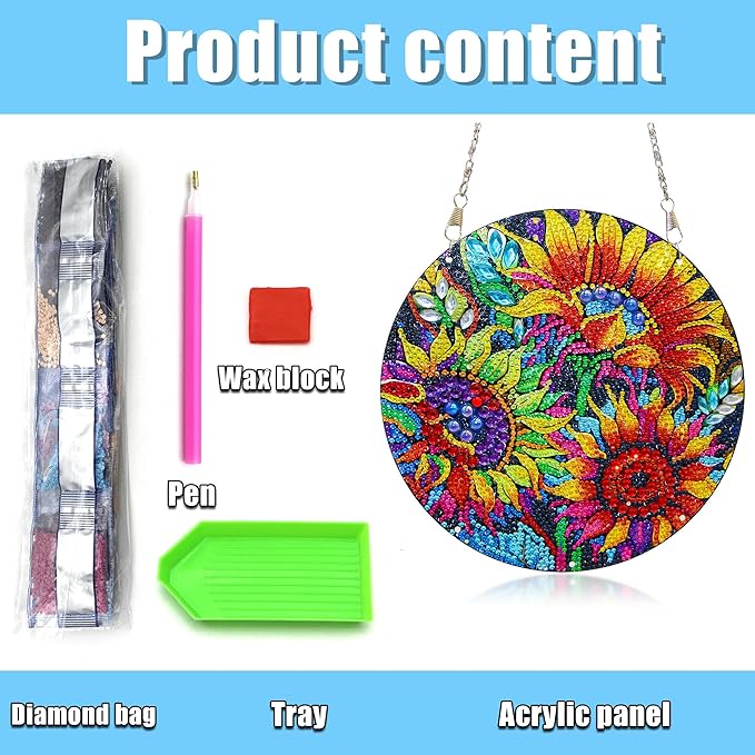 Sunflower Diamond Art Kits for Adult Beginner DIY Diamond Painting Hanging Window Pendant Ornament for Home Decoration Gem Art Gift (Sunflower)